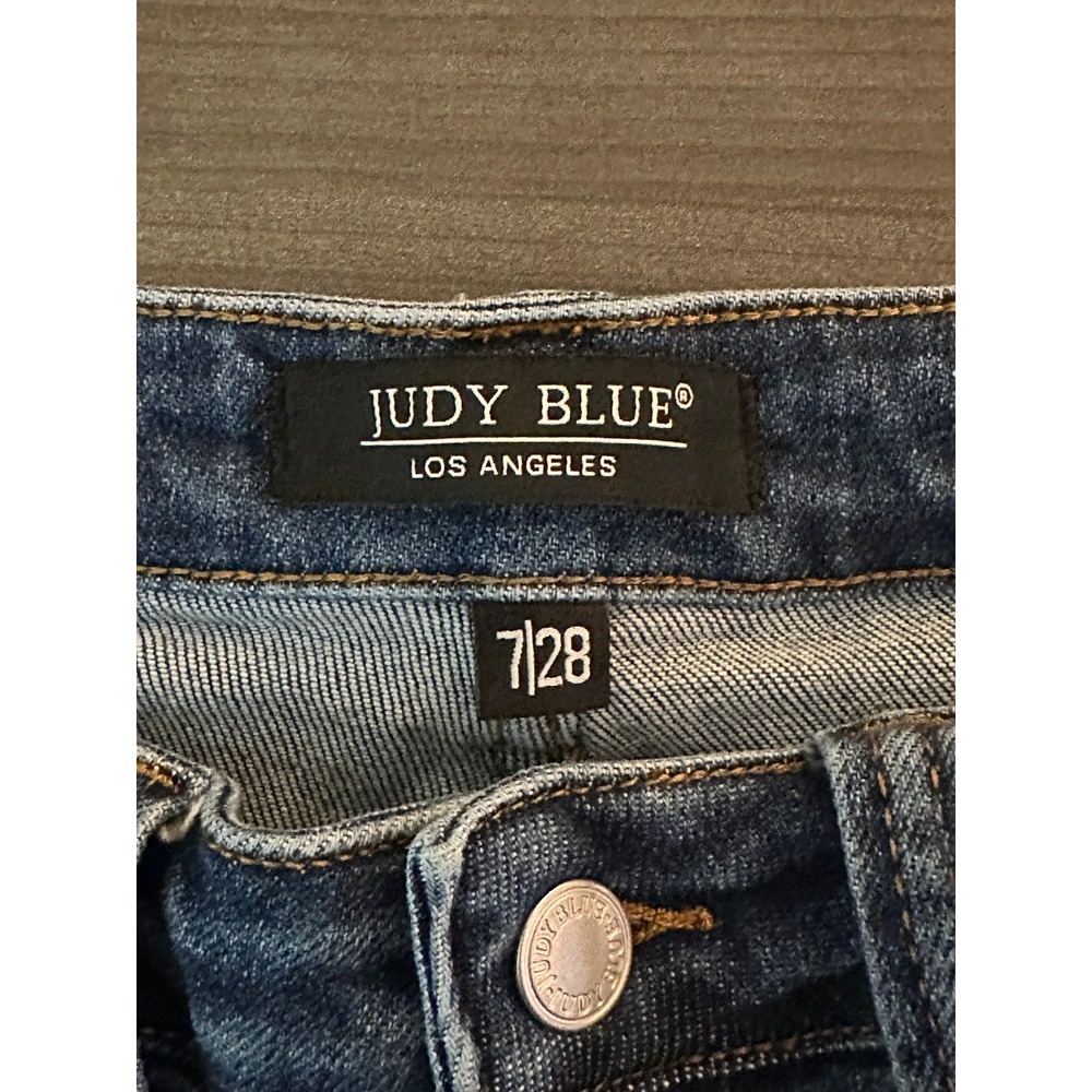 Judy Blue High Rise Cargo Jeans 7/28 Dark Wash Straight Leg Utility Y2K Stretch - Picture 6 of 7